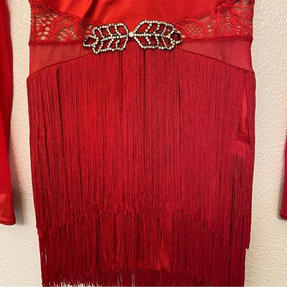 Weissman dance costume red fringe flapper dress AIN'T YOUR MAMA 11701 -Child LC